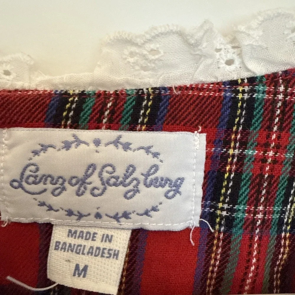 Land of Salzburg Size M Cotton Flannel Plaid Nightgown Red peter pan